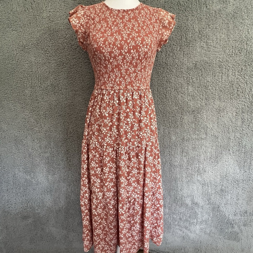 Smocked Tiered Maxi Dress Terracotta Size Small